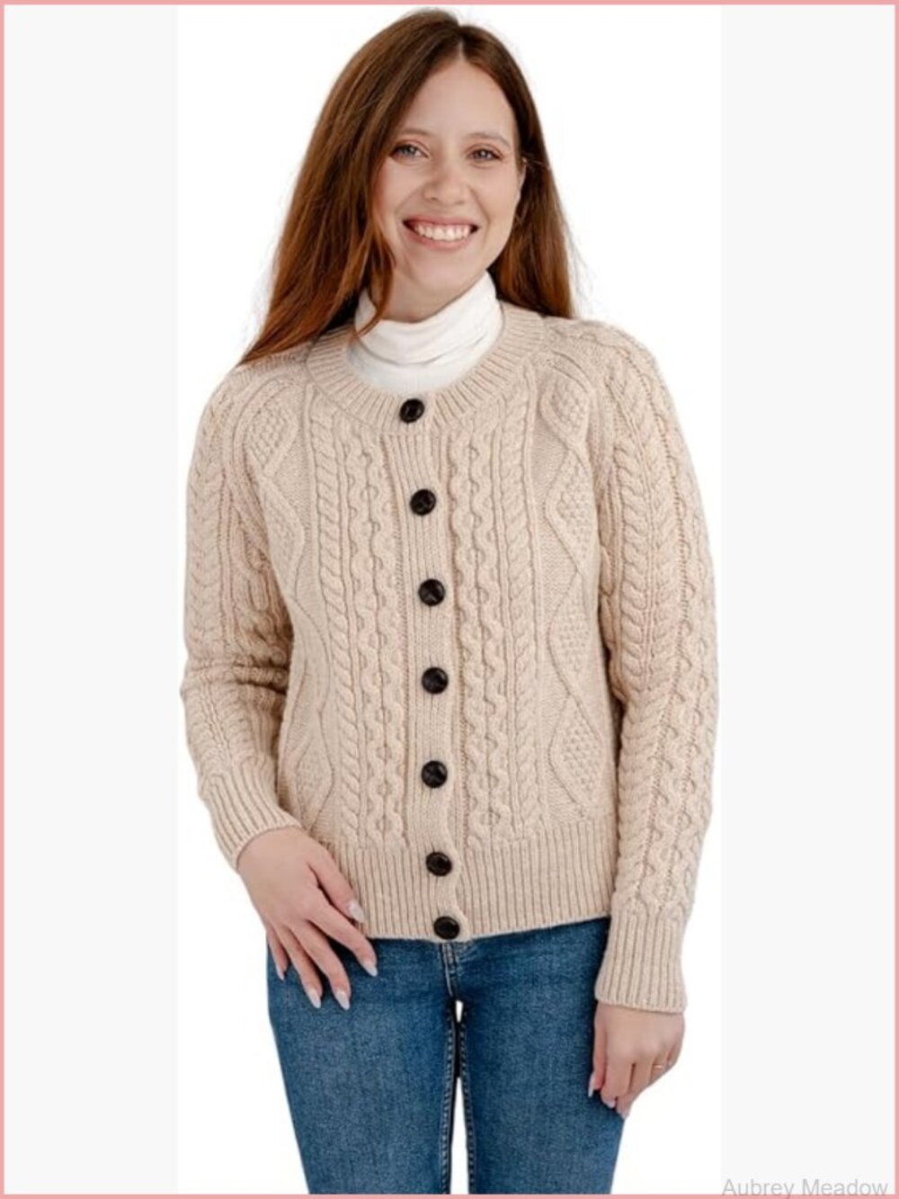 Irish Wool Cable Knit Cardigan Button Front Sweater with Pockets